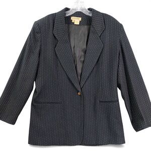 Ruff Hewn Polka Dot Blazer Jacket Women’s M Black Wool Blend Tailored Classic